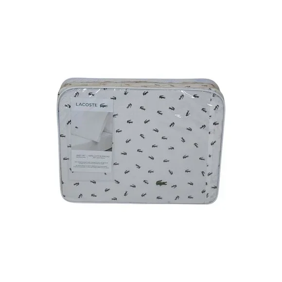 Lacoste Cotton Percale Full Sheet Set Croc Pattern Soft Breathable Material - Picture 12 of 12
